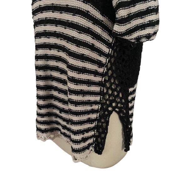 Free People Oversized Sweater Sz M Black/Ivory Pullover Open Weave Sides Cotton - Picture 6 of 11